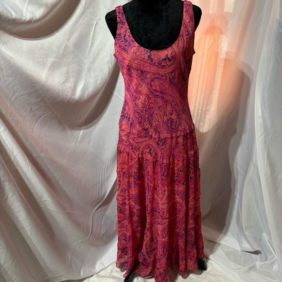 Jones Wear Dress Dresses & Skirts - Jones Wear Maxi Pink Layers Chiffon Bias Cut Paisley Print Dress Sz:12 Y2K